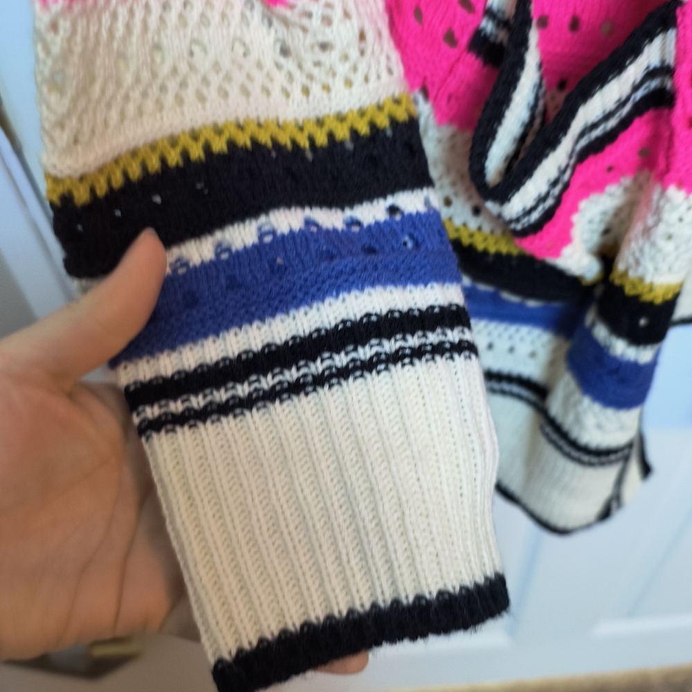 Bibi Multi Color Open Front Crochet Cardigan Swea… - image 6